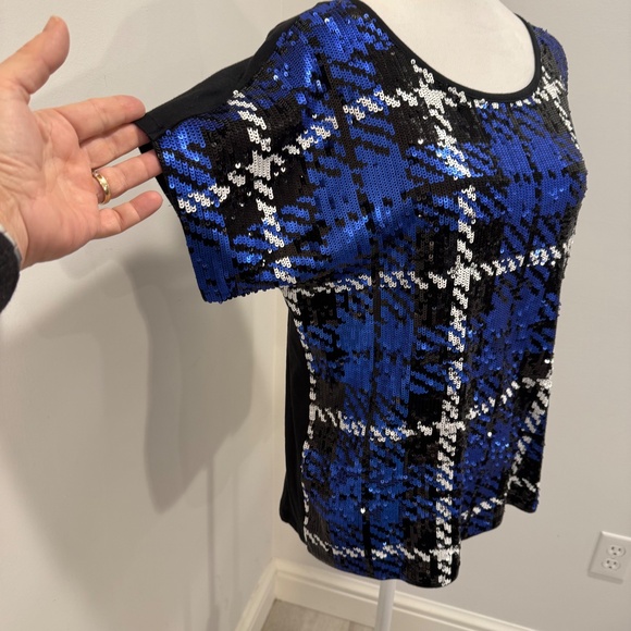 Michael Kórs Sequin Front Plaid Top Size Small - Picture 4 of 16